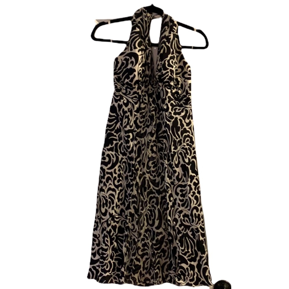 [White House Black Market] black and white geometric silk dress